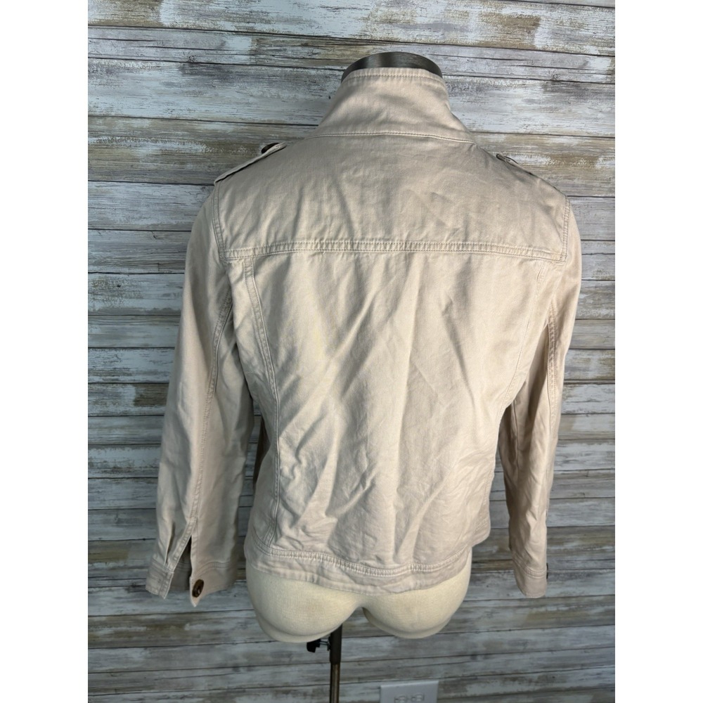 Talbots Refined Twill Utility Jacket Beige Petite M Military Safari Style Cotton - Picture 6 of 10